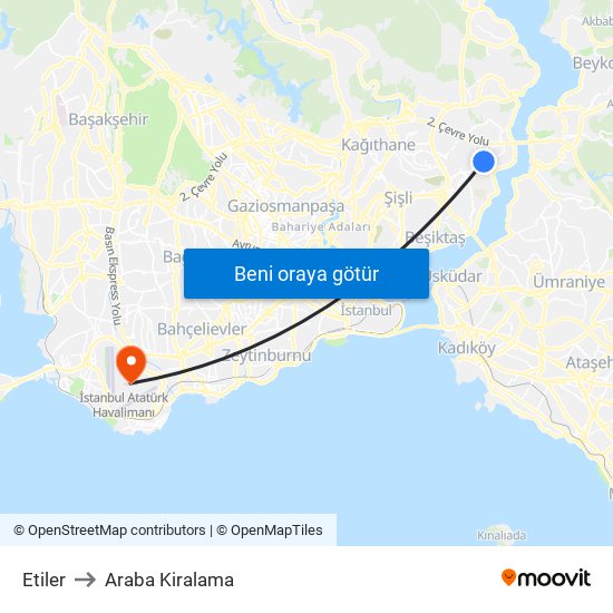 Etiler to Araba Kiralama map