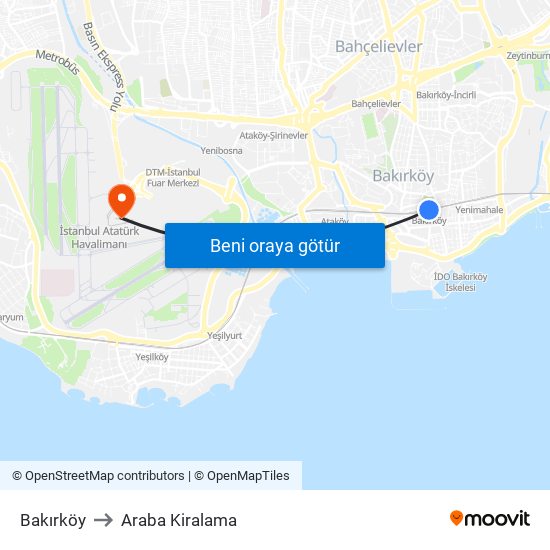 Bakırköy to Araba Kiralama map
