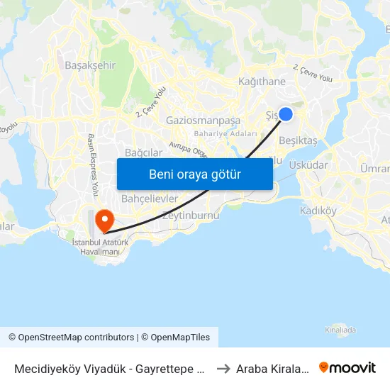 Mecidiyeköy Viyadük - Gayrettepe Yönü to Araba Kiralama map