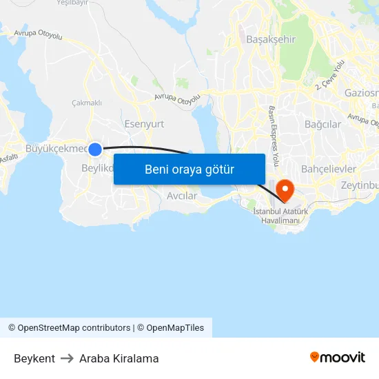 Beykent to Araba Kiralama map