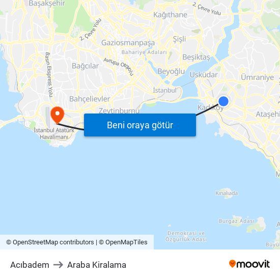 Acıbadem to Araba Kiralama map