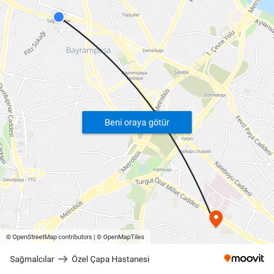 Sağmalcılar to Özel Çapa Hastanesi map