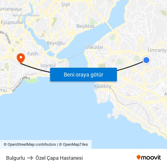 Bulgurlu to Özel Çapa Hastanesi map