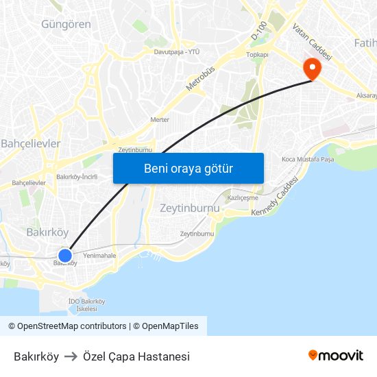 Bakırköy to Özel Çapa Hastanesi map