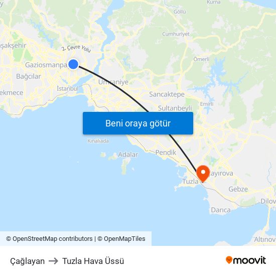 Çağlayan to Tuzla Hava Üssü map
