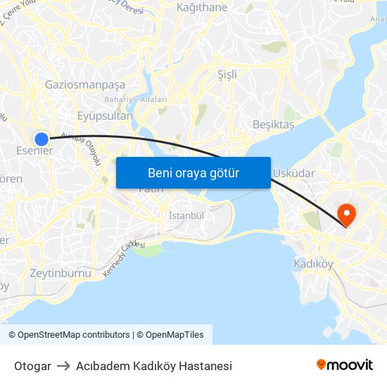 Otogar to Acıbadem Kadıköy Hastanesi map