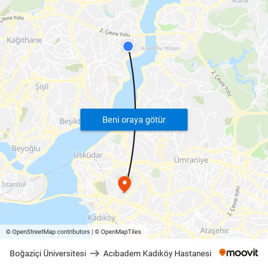 Boğaziçi Üniversitesi to Acıbadem Kadıköy Hastanesi map