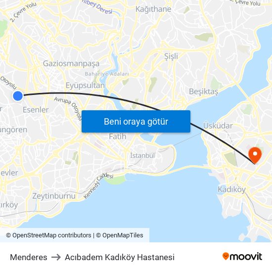 Menderes to Acıbadem Kadıköy Hastanesi map