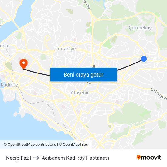 Necip Fazıl to Acıbadem Kadıköy Hastanesi map