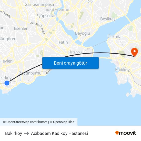Bakırköy to Acıbadem Kadıköy Hastanesi map