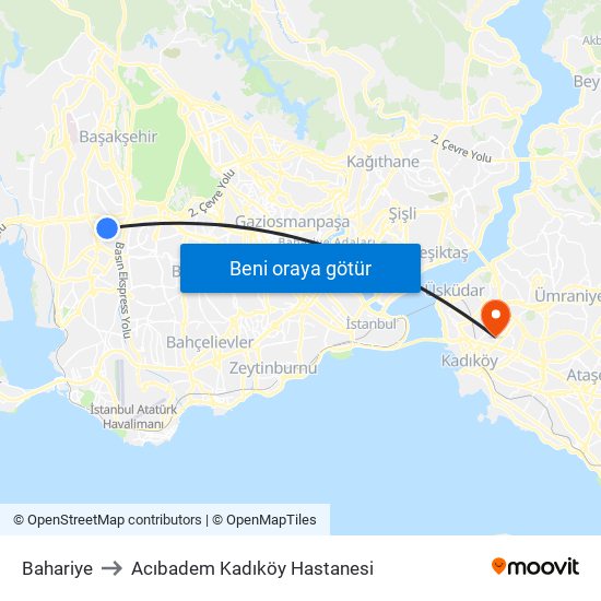Bahariye to Acıbadem Kadıköy Hastanesi map