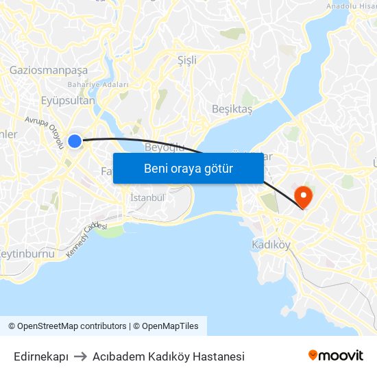 Edirnekapı to Acıbadem Kadıköy Hastanesi map