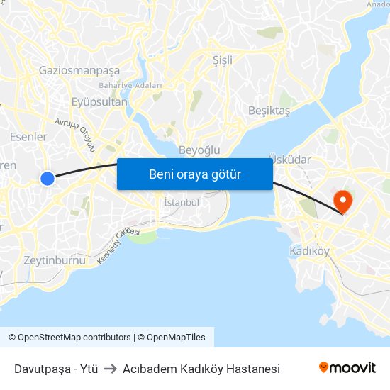 Davutpaşa - Ytü to Acıbadem Kadıköy Hastanesi map