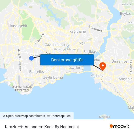 Kirazlı to Acıbadem Kadıköy Hastanesi map