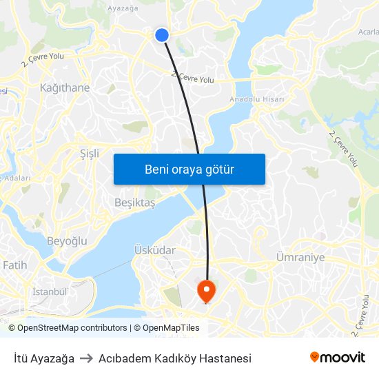 İtü Ayazağa to Acıbadem Kadıköy Hastanesi map