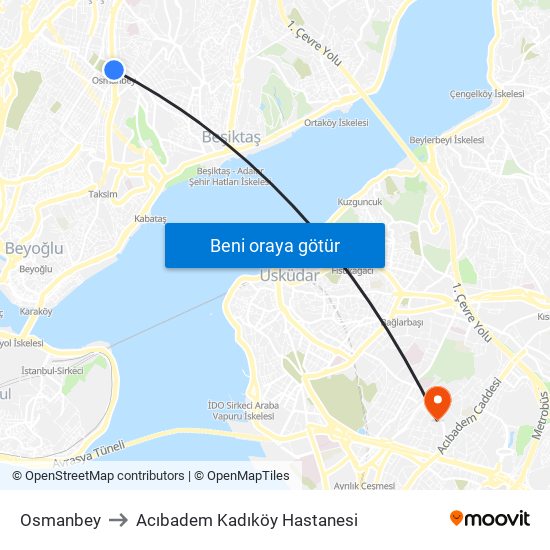 Osmanbey to Acıbadem Kadıköy Hastanesi map