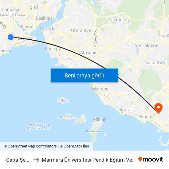 Çapa-Şehremini to Marmara Üniversitesi Pendik Eğitim Ve Araştırma Hastanesi map