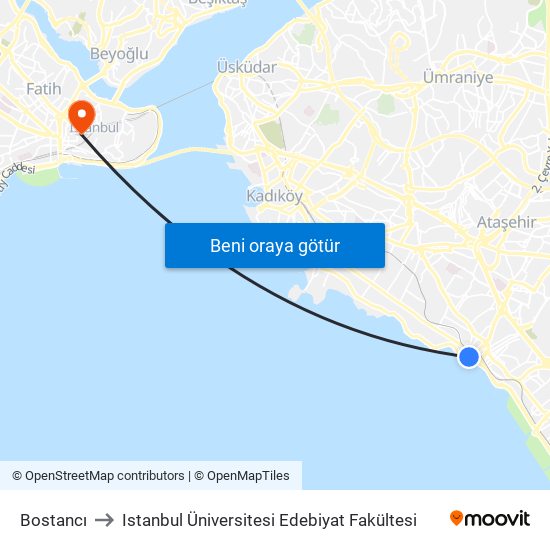 Bostancı to Istanbul Üniversitesi Edebiyat Fakültesi map