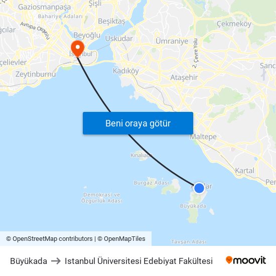 Büyükada to Istanbul Üniversitesi Edebiyat Fakültesi map