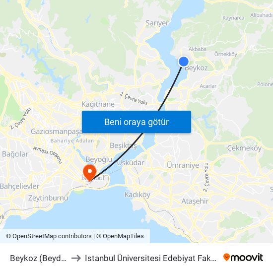 Beykoz (Beyden) to Istanbul Üniversitesi Edebiyat Fakültesi map