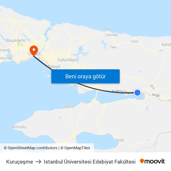 Kuruçeşme to Istanbul Üniversitesi Edebiyat Fakültesi map