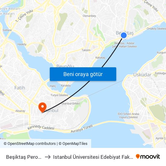 Beşiktaş Peronlar to Istanbul Üniversitesi Edebiyat Fakültesi map