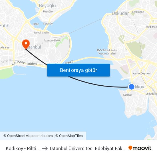 Kadıköy - Rihtim1 to Istanbul Üniversitesi Edebiyat Fakültesi map