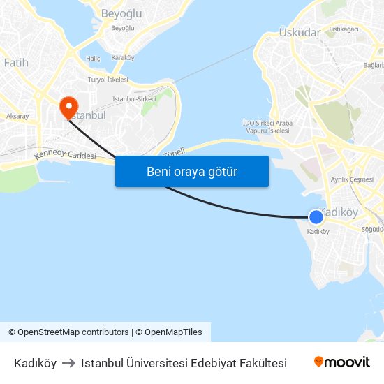 Kadıköy to Istanbul Üniversitesi Edebiyat Fakültesi map