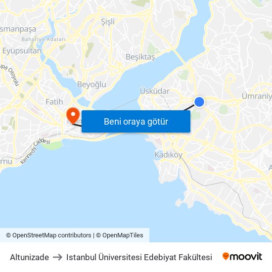 Altunizade to Istanbul Üniversitesi Edebiyat Fakültesi map