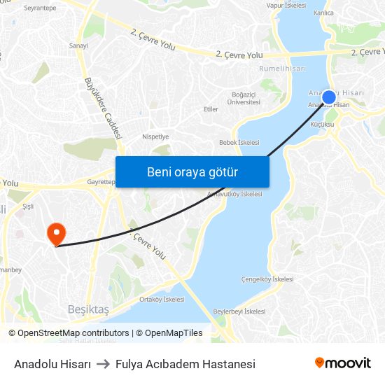 Anadolu Hisarı to Fulya Acıbadem Hastanesi map