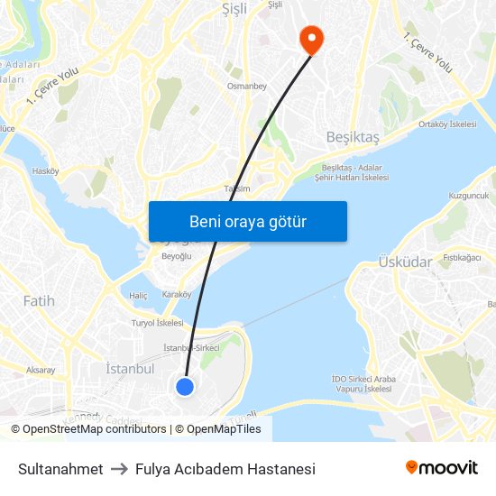 Sultanahmet to Fulya Acıbadem Hastanesi map