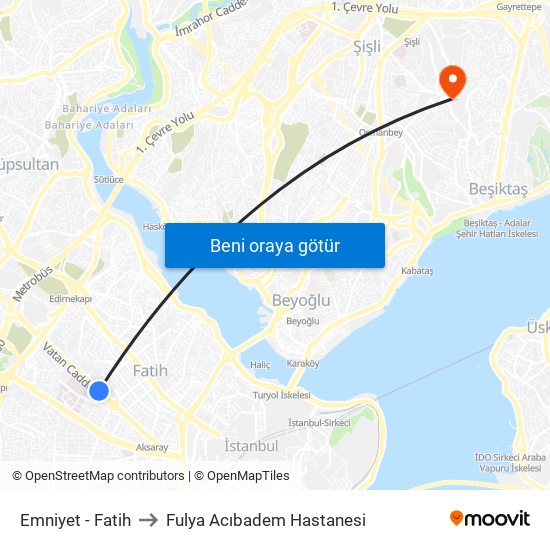 Emniyet - Fatih to Fulya Acıbadem Hastanesi map