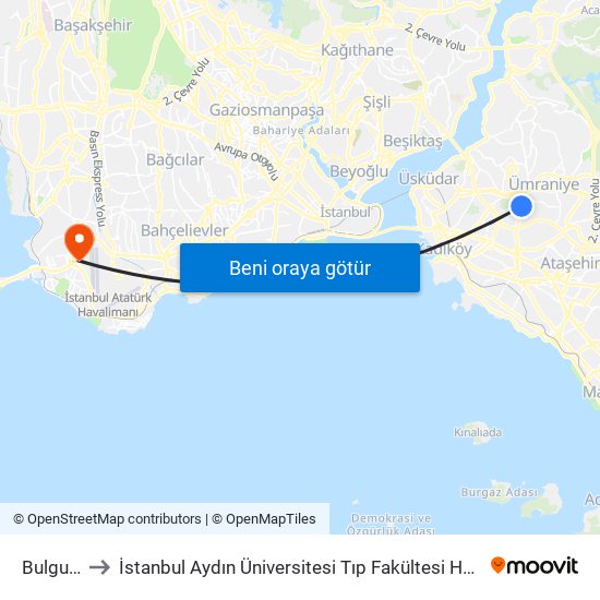 Bulgurlu to İstanbul Aydın Üniversitesi Tıp Fakültesi Hastanesi map