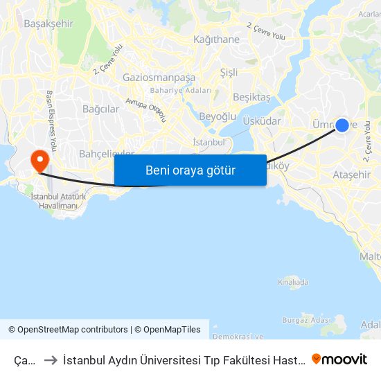 Çarşı to İstanbul Aydın Üniversitesi Tıp Fakültesi Hastanesi map