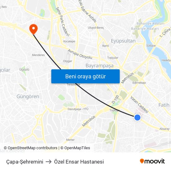 Çapa-Şehremini to Özel Ensar Hastanesi map