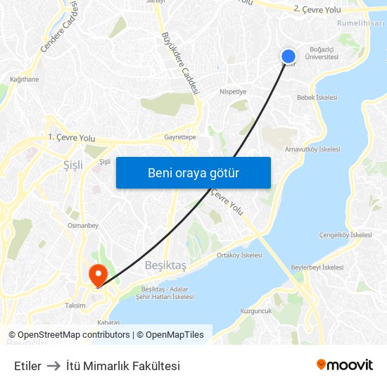 Etiler to İtü Mimarlık Fakültesi map