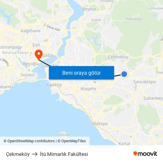 Çekmeköy to İtü Mimarlık Fakültesi map