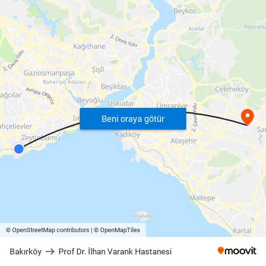 Bakırköy to Prof Dr. İlhan Varank Hastanesi map