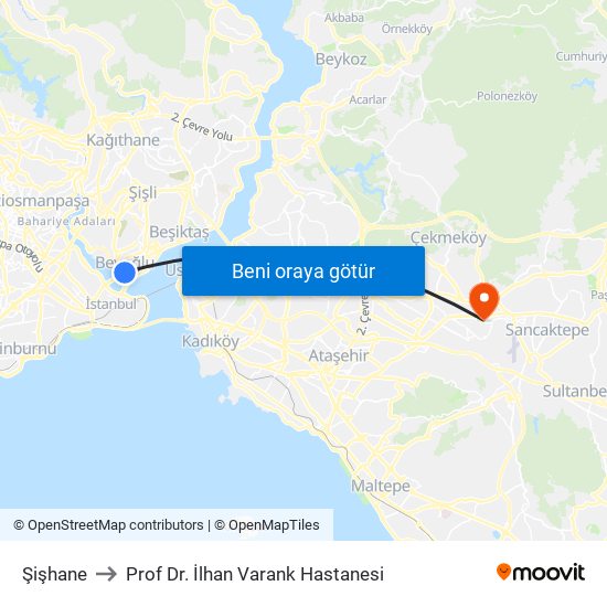 Şişhane to Prof Dr. İlhan Varank Hastanesi map