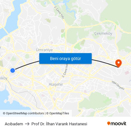 Acıbadem to Prof Dr. İlhan Varank Hastanesi map