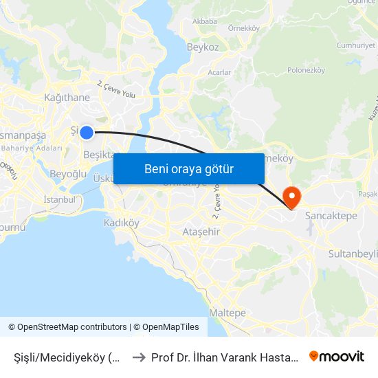 Şişli/Mecidiyeköy (M2) to Prof Dr. İlhan Varank Hastanesi map