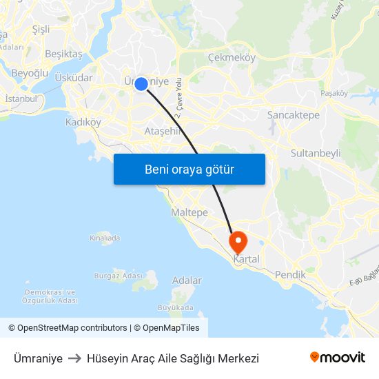 Ümraniye to Hüseyin Araç Aile Sağlığı Merkezi map