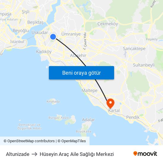 Altunizade to Hüseyin Araç Aile Sağlığı Merkezi map