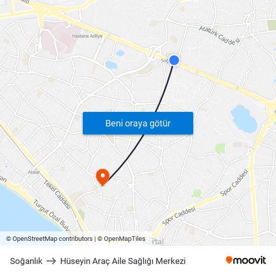 Soğanlık to Hüseyin Araç Aile Sağlığı Merkezi map