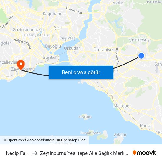 Necip Fazıl to Zeytinburnu Yesiltepe Aile Sağlık Merkezi map