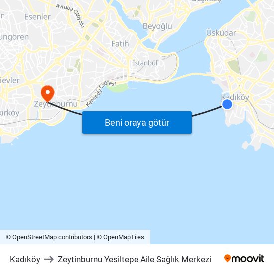 Kadıköy to Zeytinburnu Yesiltepe Aile Sağlık Merkezi map