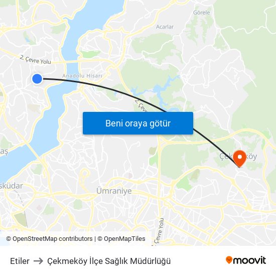 Etiler to Çekmeköy İlçe Sağlık Müdürlüğü map