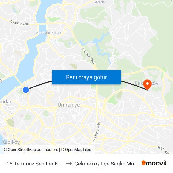 15 Temmuz Şehitler Köprüsü to Çekmeköy İlçe Sağlık Müdürlüğü map