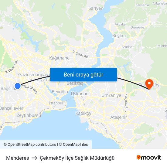 Menderes to Çekmeköy İlçe Sağlık Müdürlüğü map
