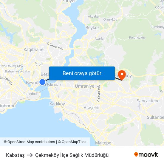 Kabataş to Çekmeköy İlçe Sağlık Müdürlüğü map